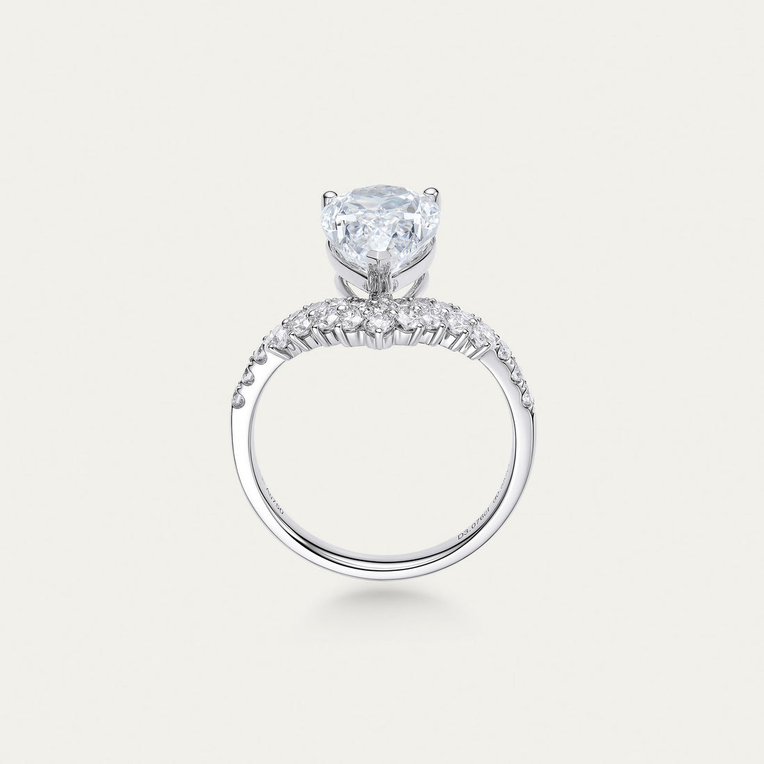 Briolette (teardrop) lab-grown diamond ring in 18k white gold — 3.08ct, D-F color, VS-VVS clarity, additional view