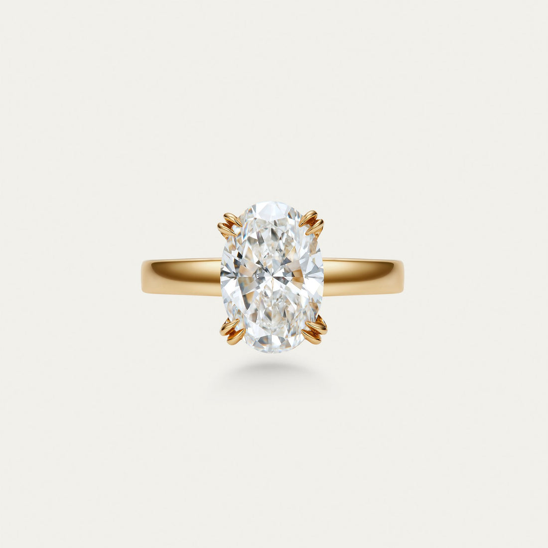 Oval cut lab-grown diamond ring in 18k yellow gold — 3.21ct, D-E color, VS-VVS clarity