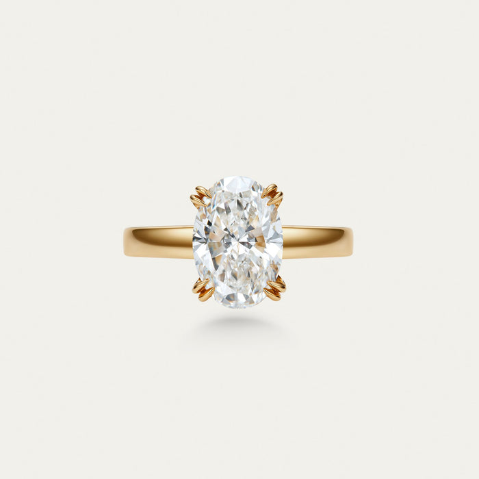 Oval cut lab-grown diamond ring in 18k yellow gold — 3.21ct, D-E color, VS-VVS clarity