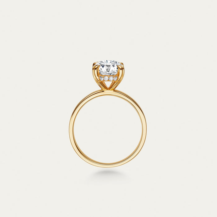 Oval cut lab-grown diamond ring in 18k yellow gold — 3.21ct, D-E color, VS-VVS clarity, additional view